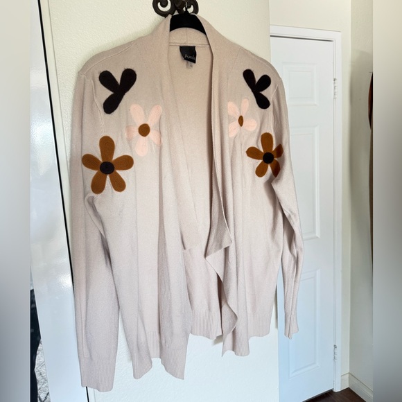Aaeda Sweaters - Aaeda Beige Cardigan with Floral Design